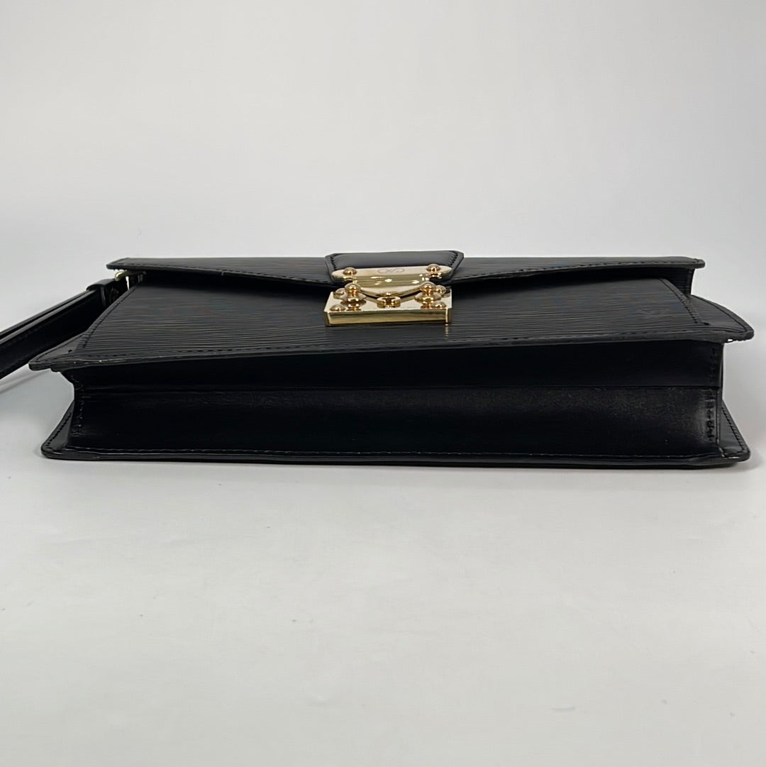 Vintage Louis Vuitton Pochette Sellier Dragonne Epi Black Leather Clutch VI0959 012323