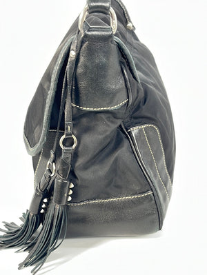 Preloved Prada Tessuto Black Nylon and Leather Trim Tassel Shoulder Bag 25 022023