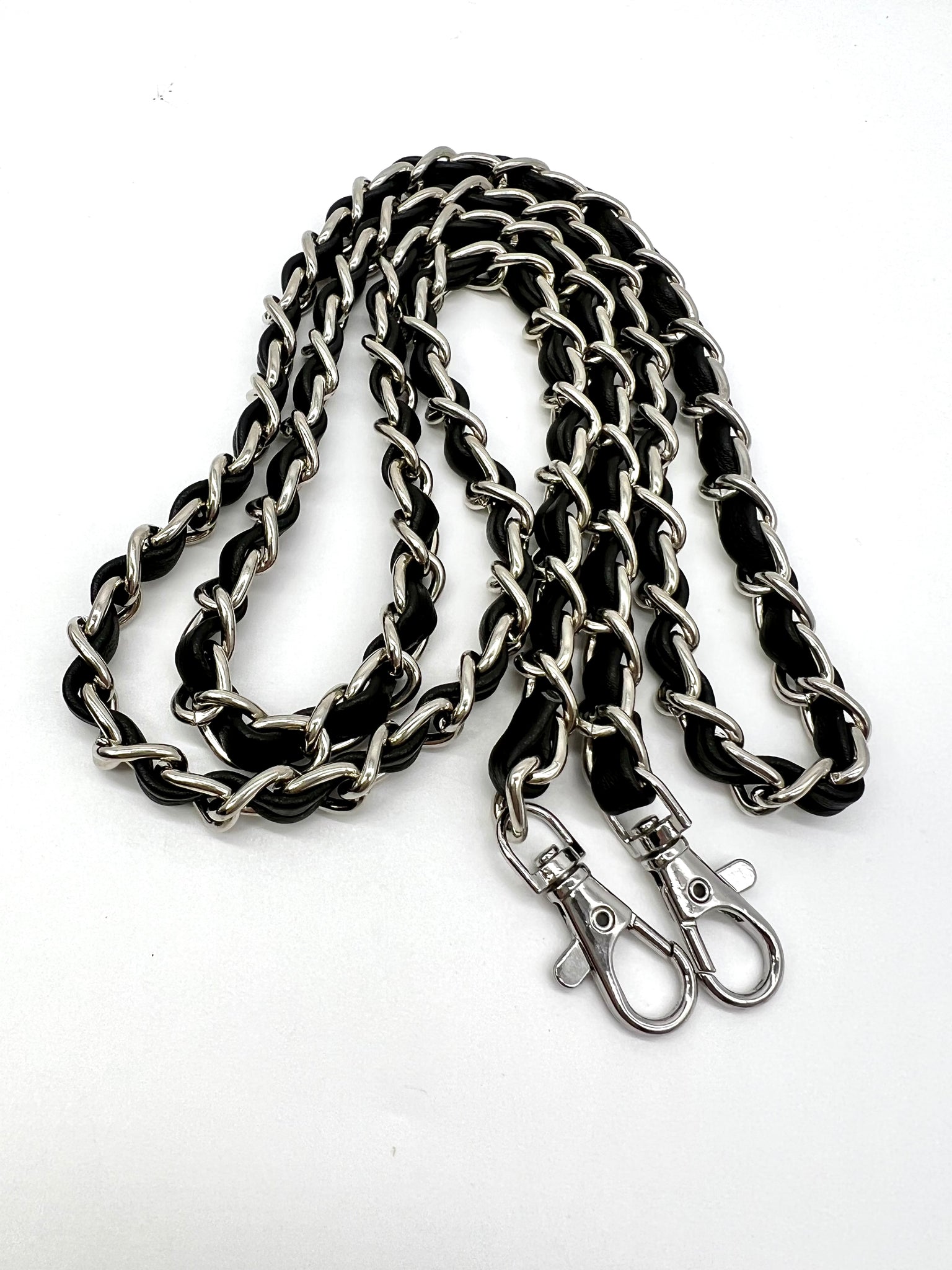 NEW Metal and Black Leather Purse Chain Straps