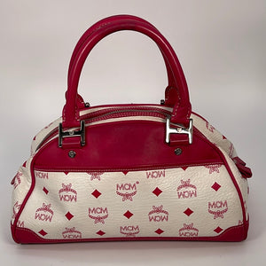 PRELOVED MCM Visetos Pink and White Dome Boston Hand Bag U4532 020123