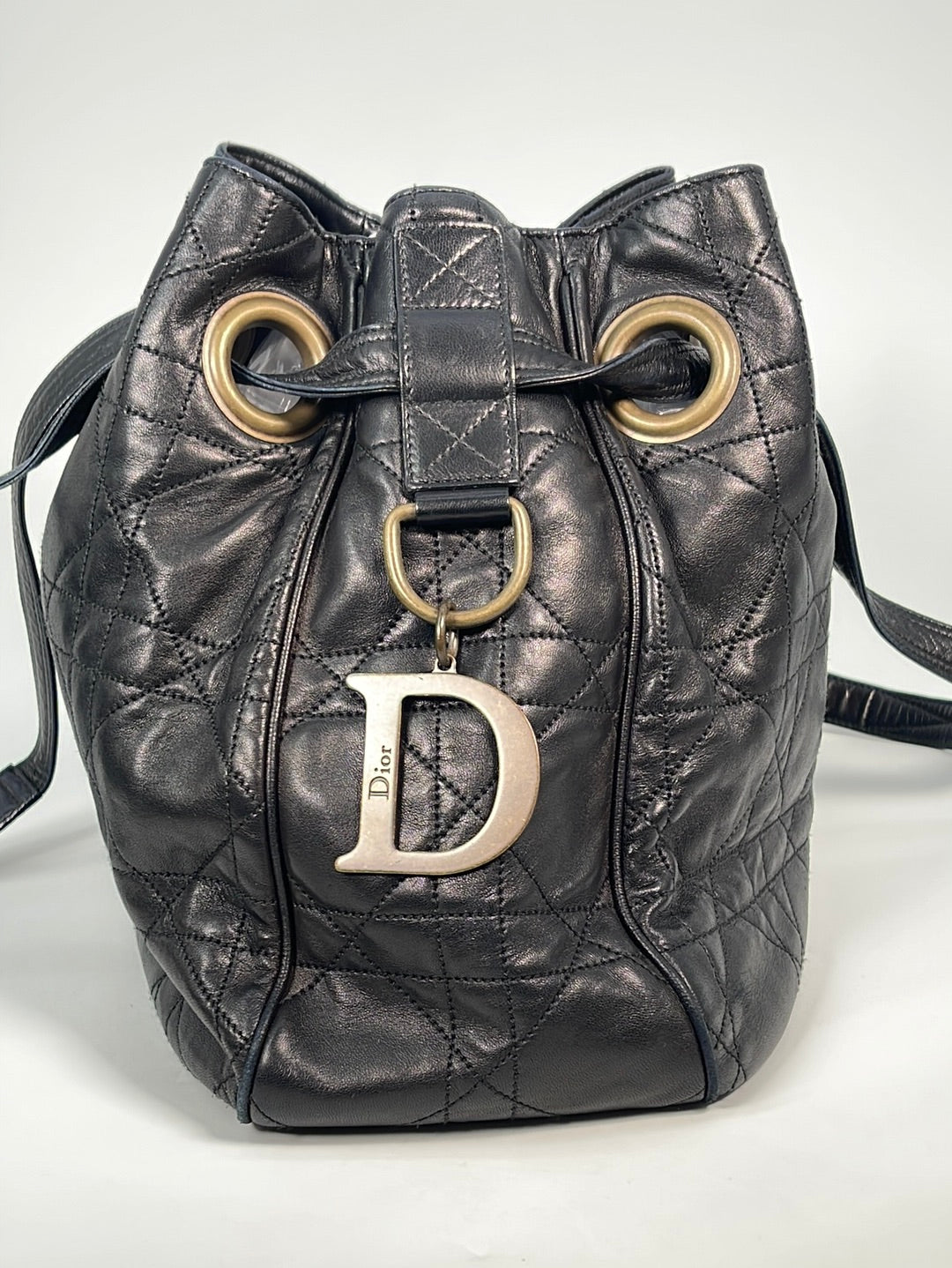PRELOVED Christian Dior Black Lambskin Cannage Quilted Shoulder Bag 07MA0096 011023 DEAL ***- $900 OFF