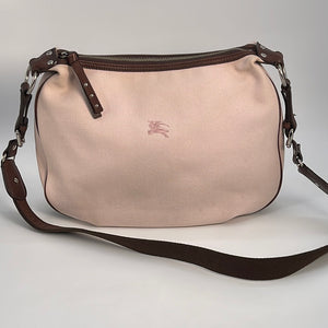 Preloved Burberry Pink Canvas with Brown Leather Medium Hobo Shoulder Bag ZA492-390-12 013023