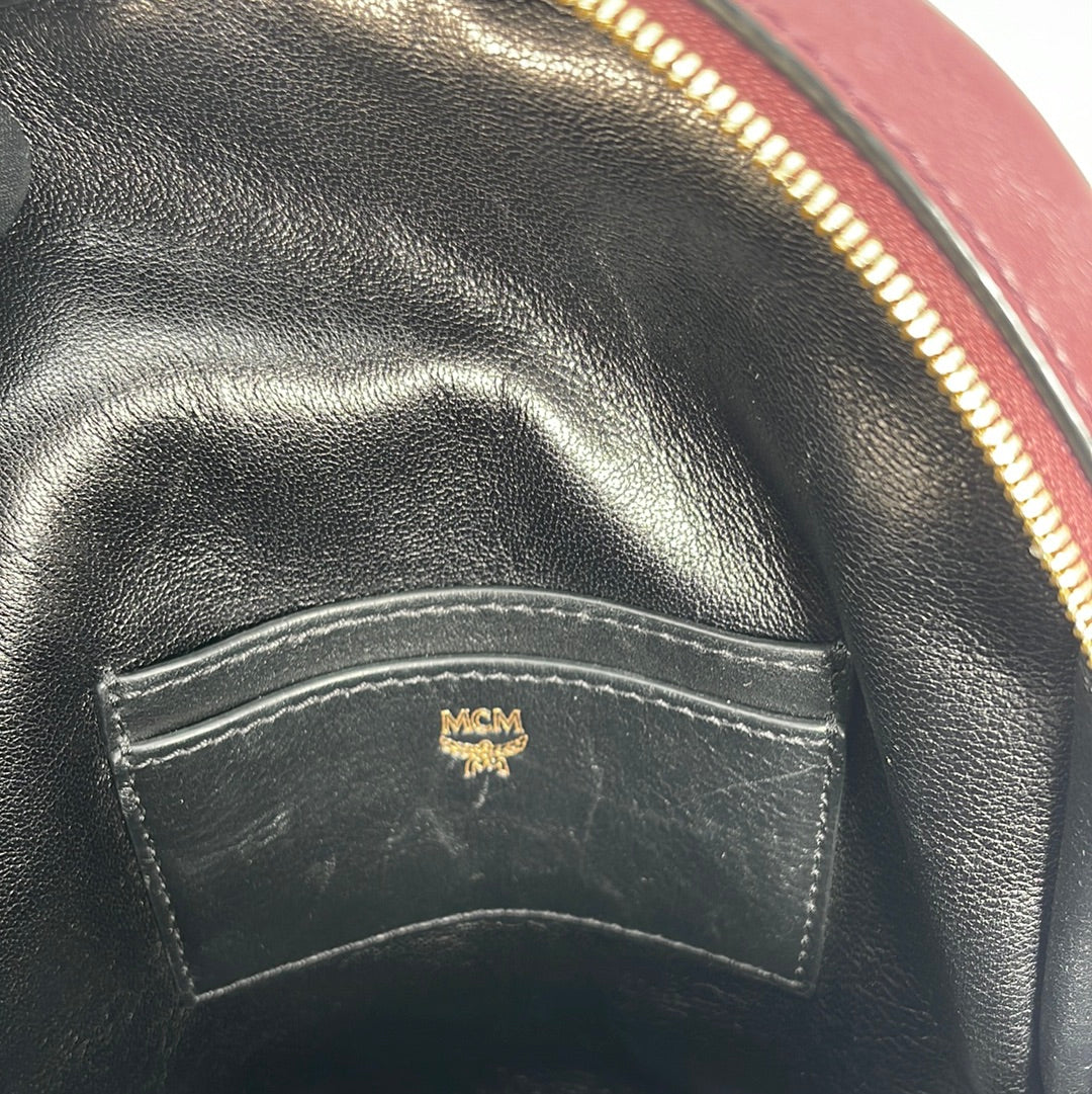 Preloved MCM Studded Polke Burgundy Leather BackPack MWK7ADK27NK001 012423