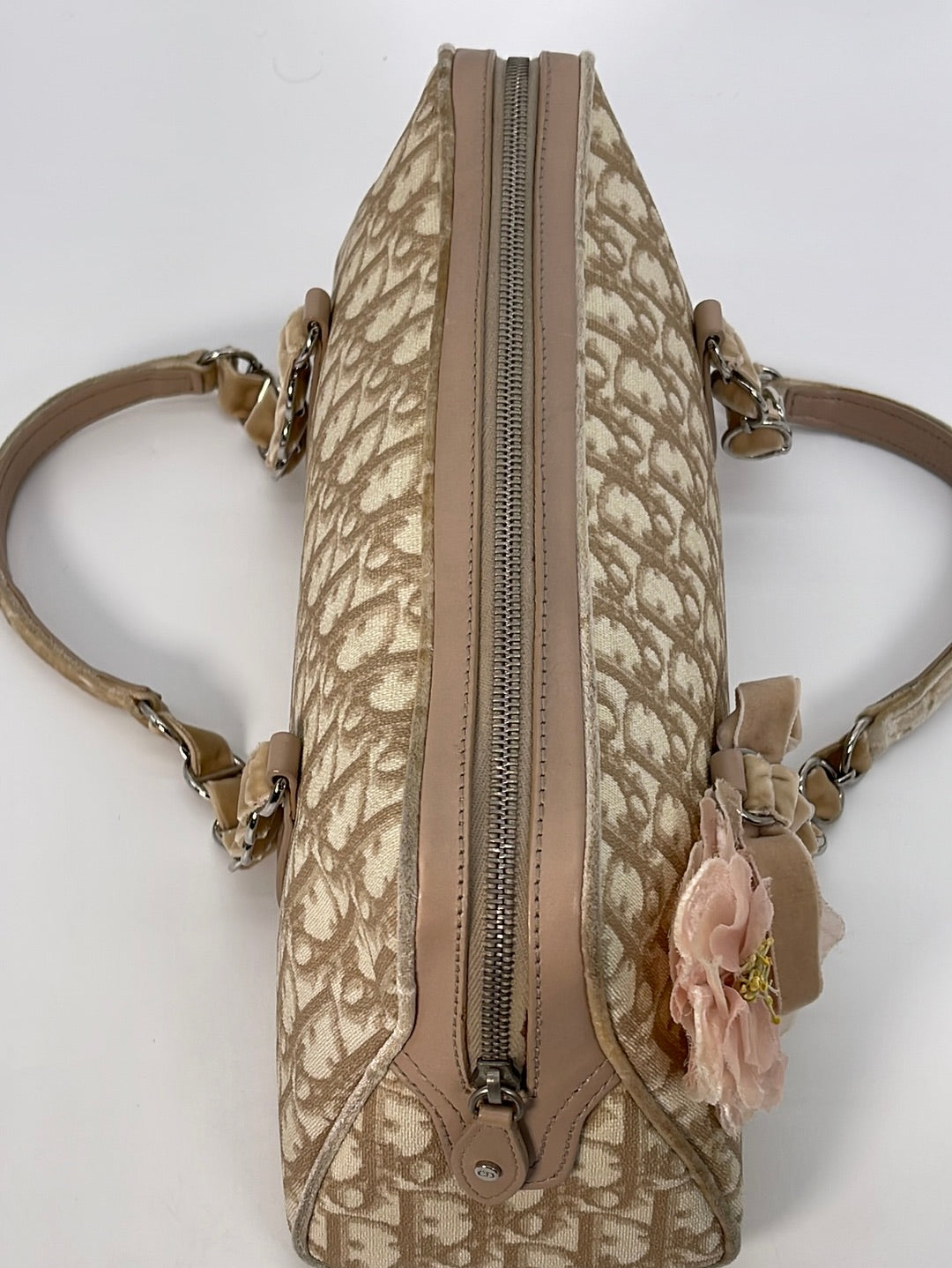 Christian Dior Beige Monogram Trotter Romantique Floral Bow Small Boston Bag  For Sale at 1stDibs