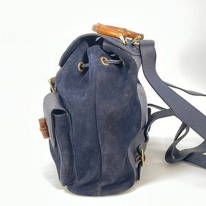 Vintage GUCCI Blue Suede Bamboo Backpack 003.2058.0016 021023