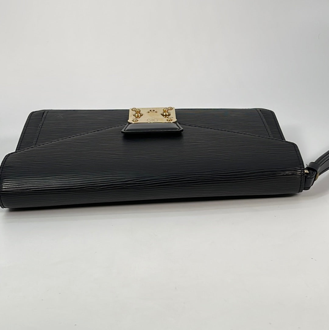 Louis Vuitton - Pochette - Sellier Dragonne Black Leather Cloth ref.122779  - Joli Closet