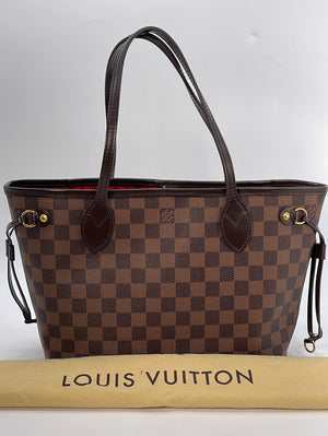 Louis Vuitton Neverfull PM Tote Bag - Damier Ebene Canvas , Red Interior