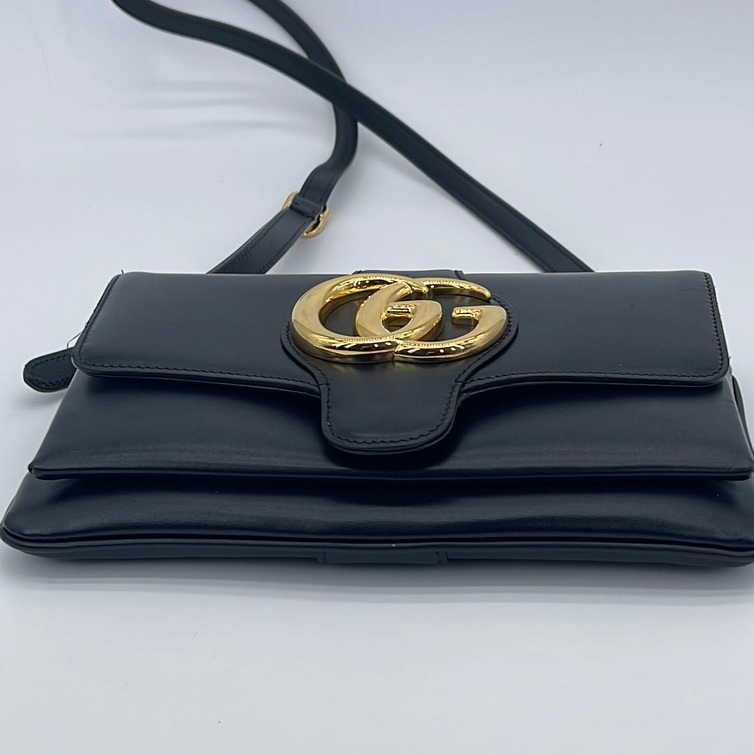 Preloved Gucci Arli Flap Black Leather Small Shoulder Bag 550129204991 040523