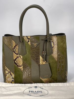 Bags, Green Croc Leather Prada Handbag
