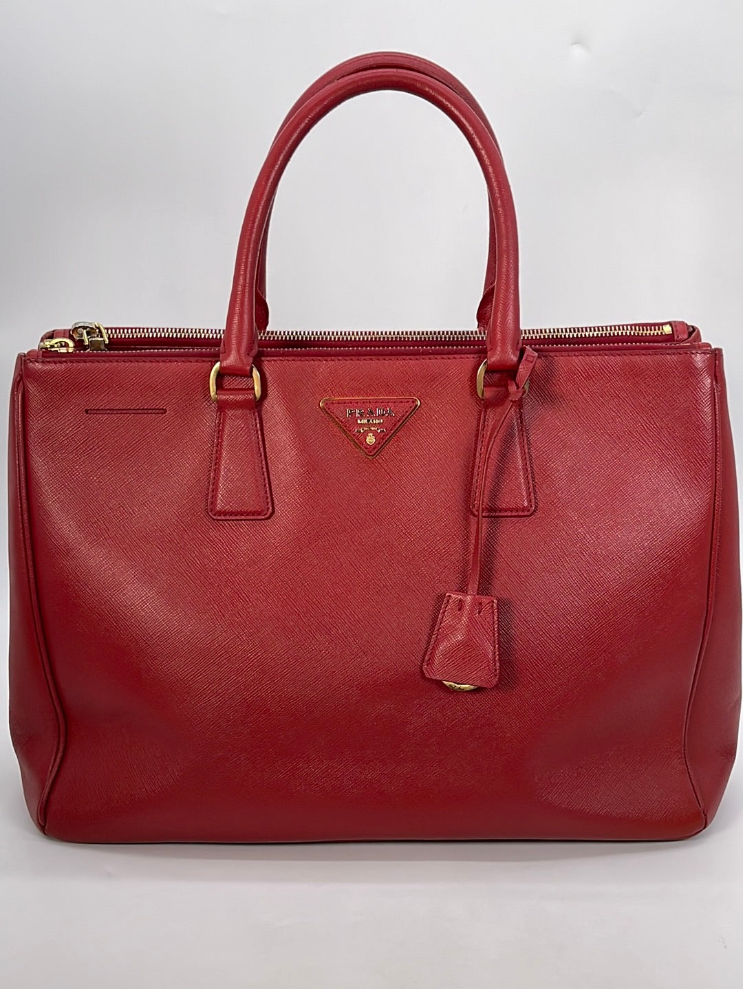 Preloved Prada Red Saffiano Leather Double Zip Tote Bag 7 030223