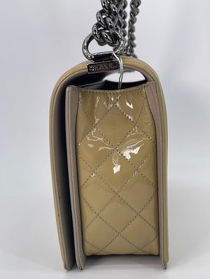 Preloved Chanel Beige Patent Leather Large Boy Flap Shoulder Bag 18917961 032223. *** DEAL ***