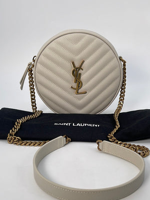 Preloved Saint Laurent White Classic Monogram Round Crossbody Bag MAL6104361119 030123