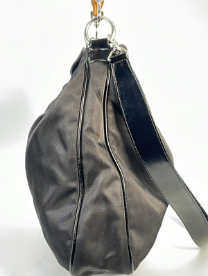 Preloved Gucci Black Canvas Bamboo Handle 2 Way Bag 001-1998-1577 013023