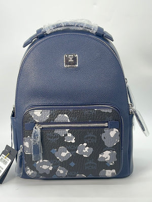 (NEW) MCM Blue Leather Camo Stark Visetos Backpack H9546 022223