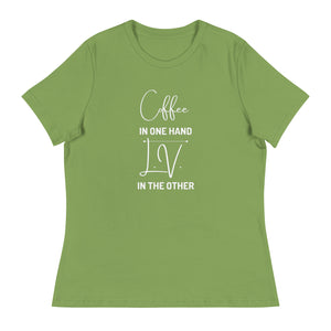 KIMMIEBBAGS Coffee in one hand, Women's Relaxed T-Shirt